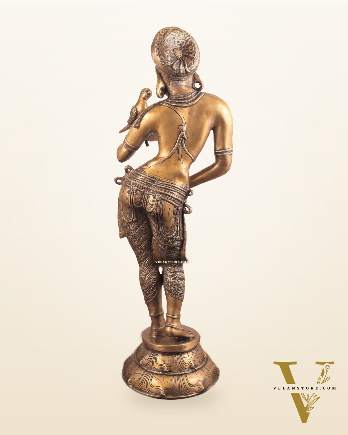 Pure Brass Lady Holding Parrot Sculpture - 38"