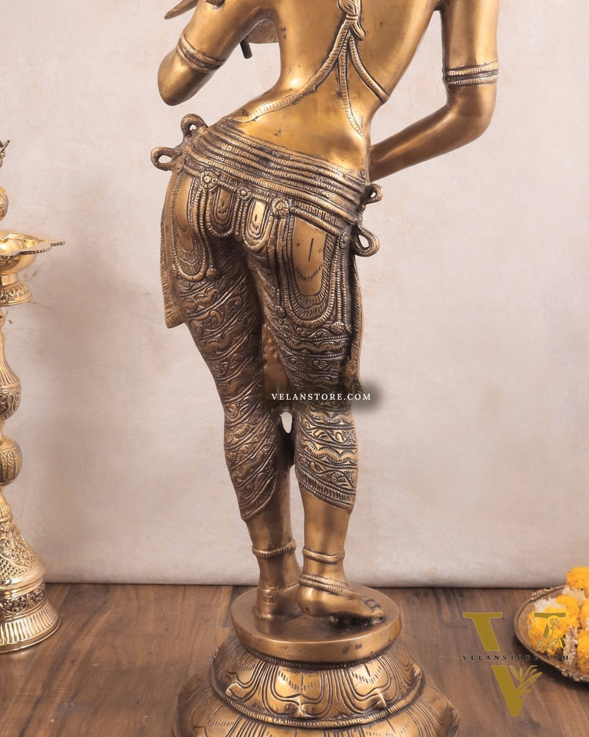 Pure Brass Lady Holding Parrot Sculpture - 38"