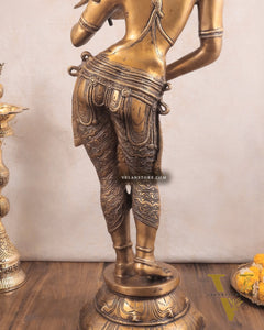 Pure Brass Lady Holding Parrot Sculpture - 38"
