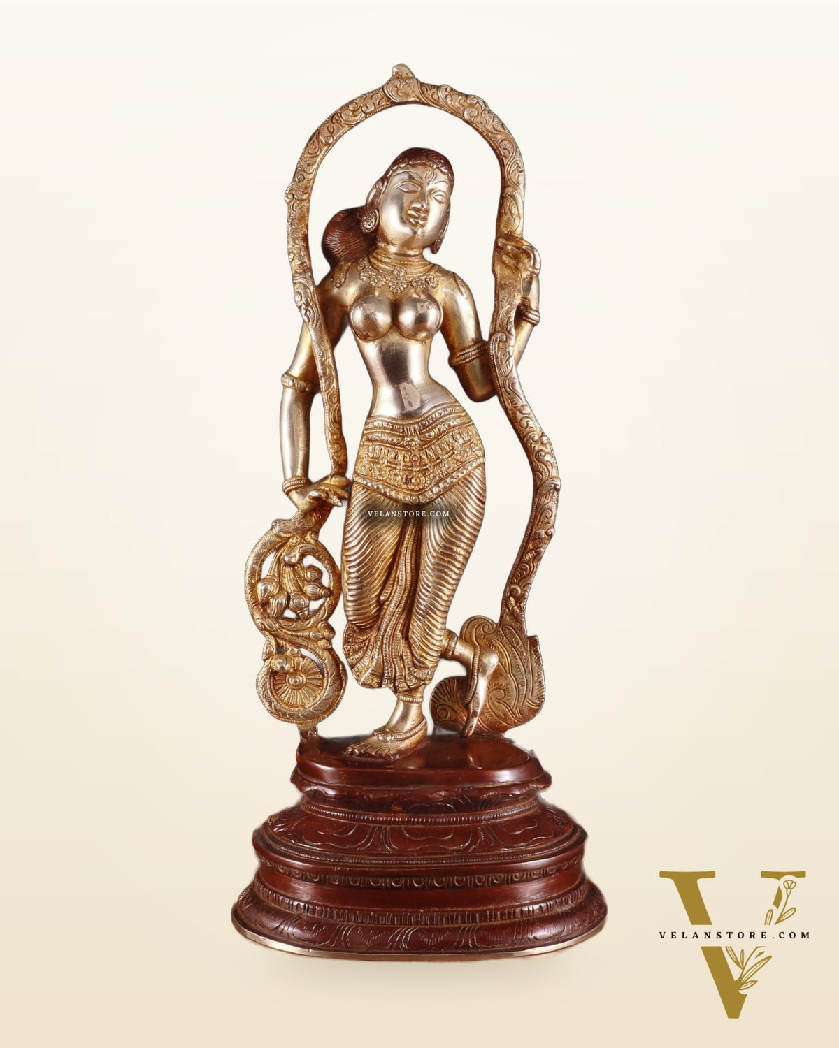 Pure Brass Lady Statue – Ajanta Inspired, 16.5 Inch double chola