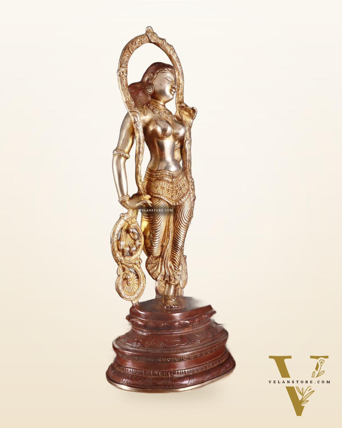 Pure Brass Lady Statue – Ajanta Inspired, 16.5 Inch double chola