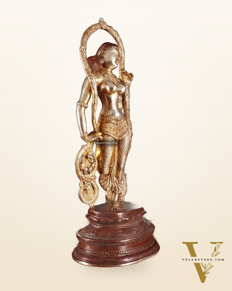 Pure Brass Lady Statue – Ajanta Inspired, 16.5 Inch double chola