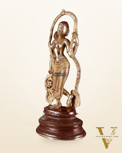 Pure Brass Lady Statue – Ajanta Inspired, 16.5 Inch double chola