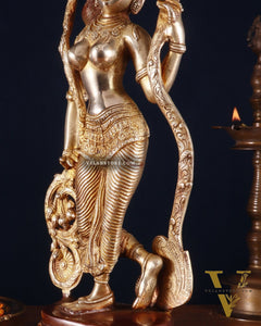 Pure Brass Lady Statue – Ajanta Inspired, 16.5 Inch double chola