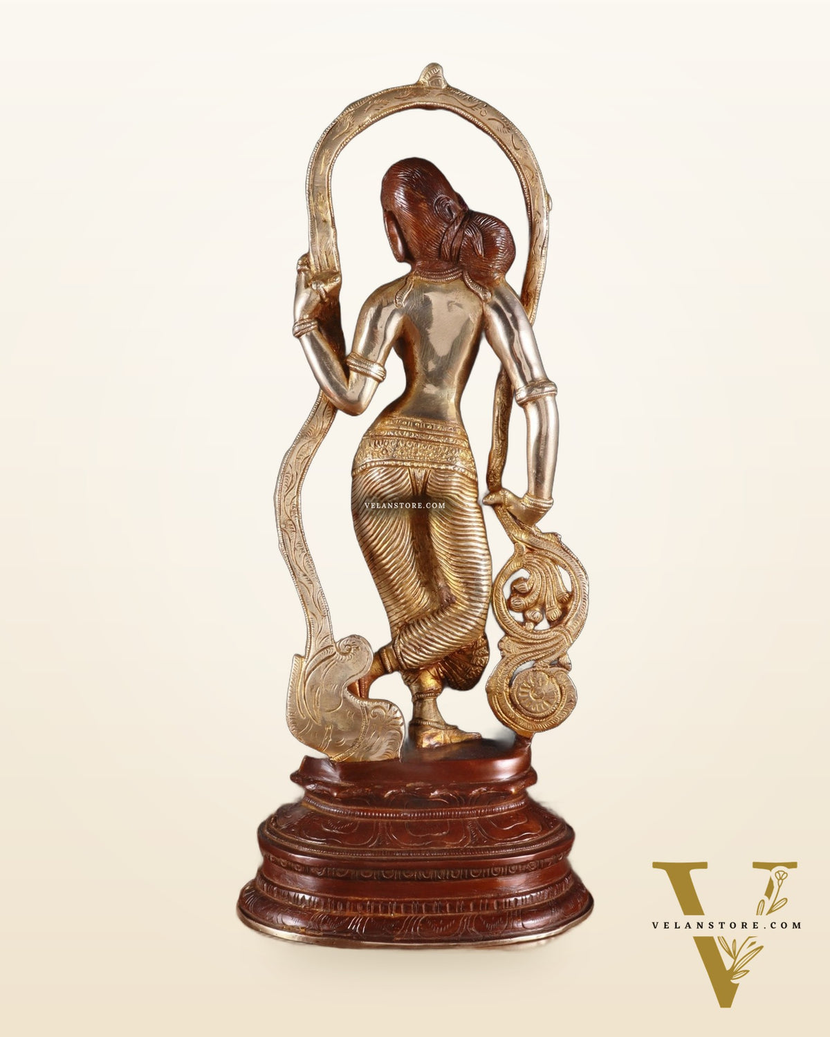 Pure Brass Lady Statue – Ajanta Inspired, 16.5 Inch double chola