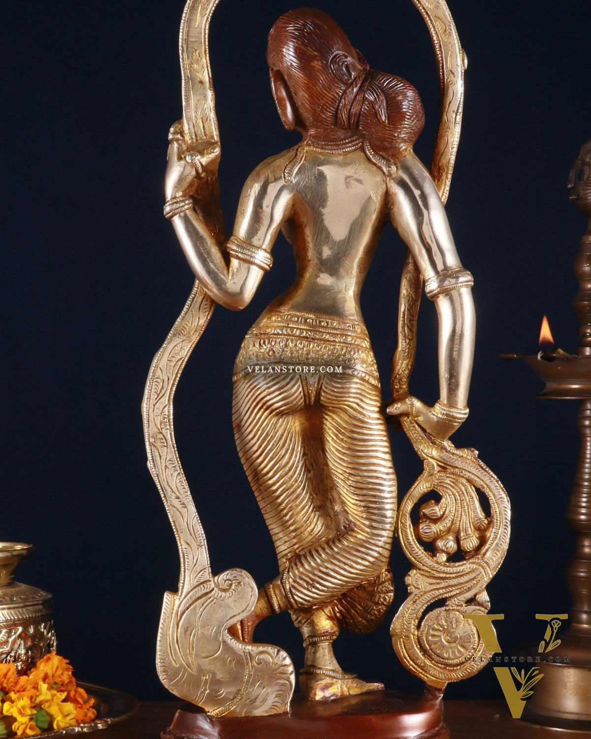 Pure Brass Lady Statue – Ajanta Inspired, 16.5 Inch double chola