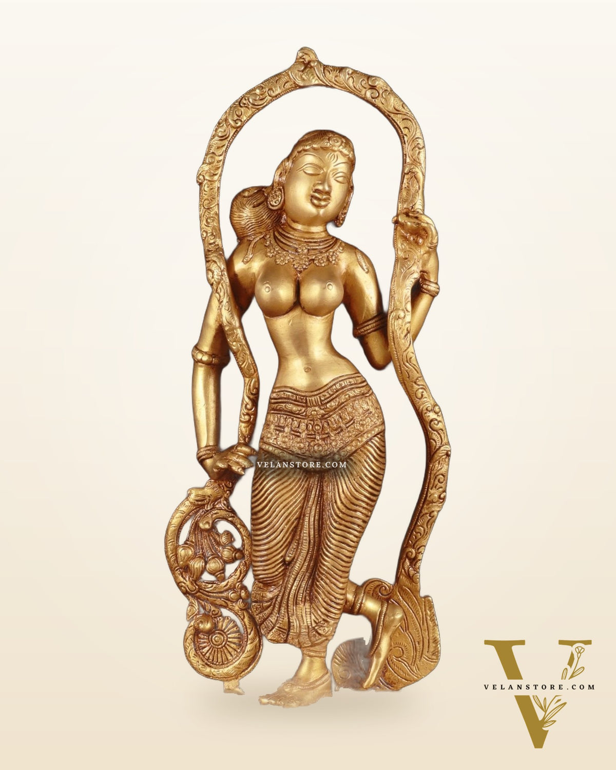 Pure Brass Lady Statue – Ajanta Inspired, 16.5 Inch