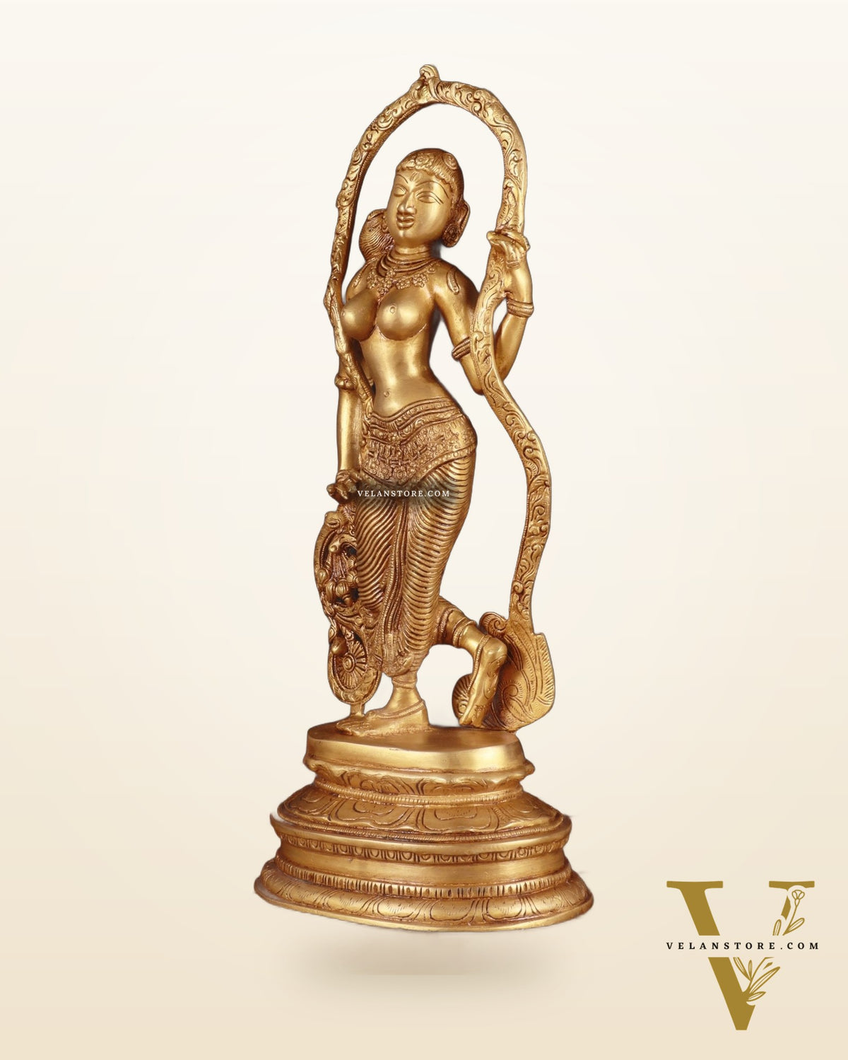 Pure Brass Lady Statue – Ajanta Inspired, 16.5 Inch