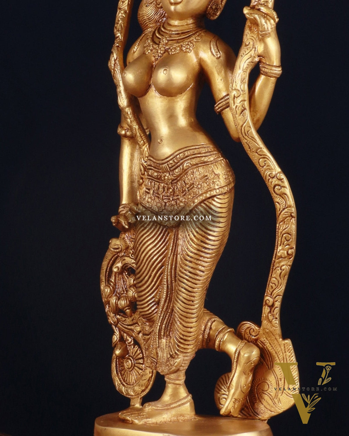 Pure Brass Lady Statue – Ajanta Inspired, 16.5 Inch