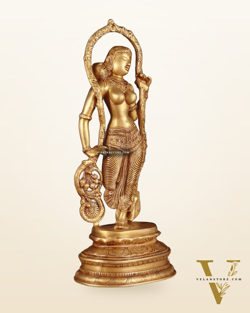Pure Brass Lady Statue – Ajanta Inspired, 16.5 Inch