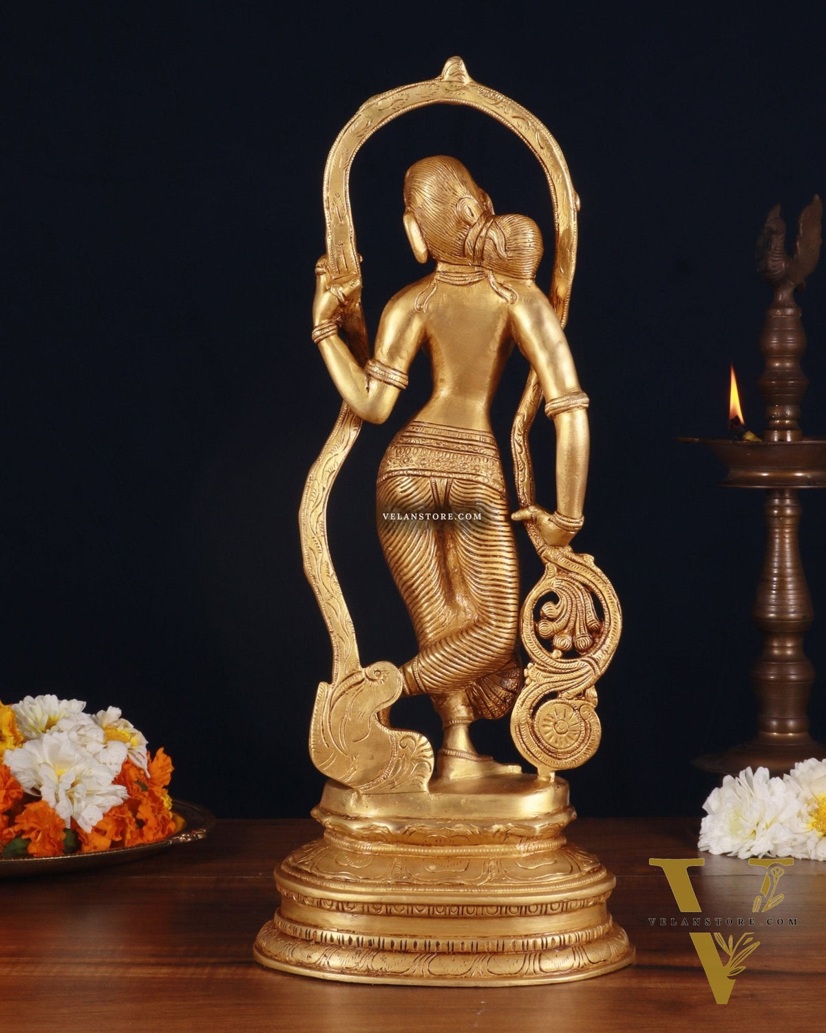Pure Brass Lady Statue – Ajanta Inspired, 16.5 Inch