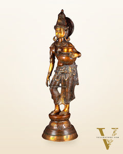 Pure Brass Lady with Pot Statue – Double Chola Tone 28.5 inch