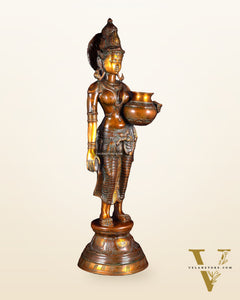 Pure Brass Lady with Pot Statue – Double Chola Tone 28.5 inch