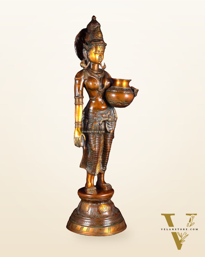 Pure Brass Lady with Pot Statue – Double Chola Tone 28.5 inch