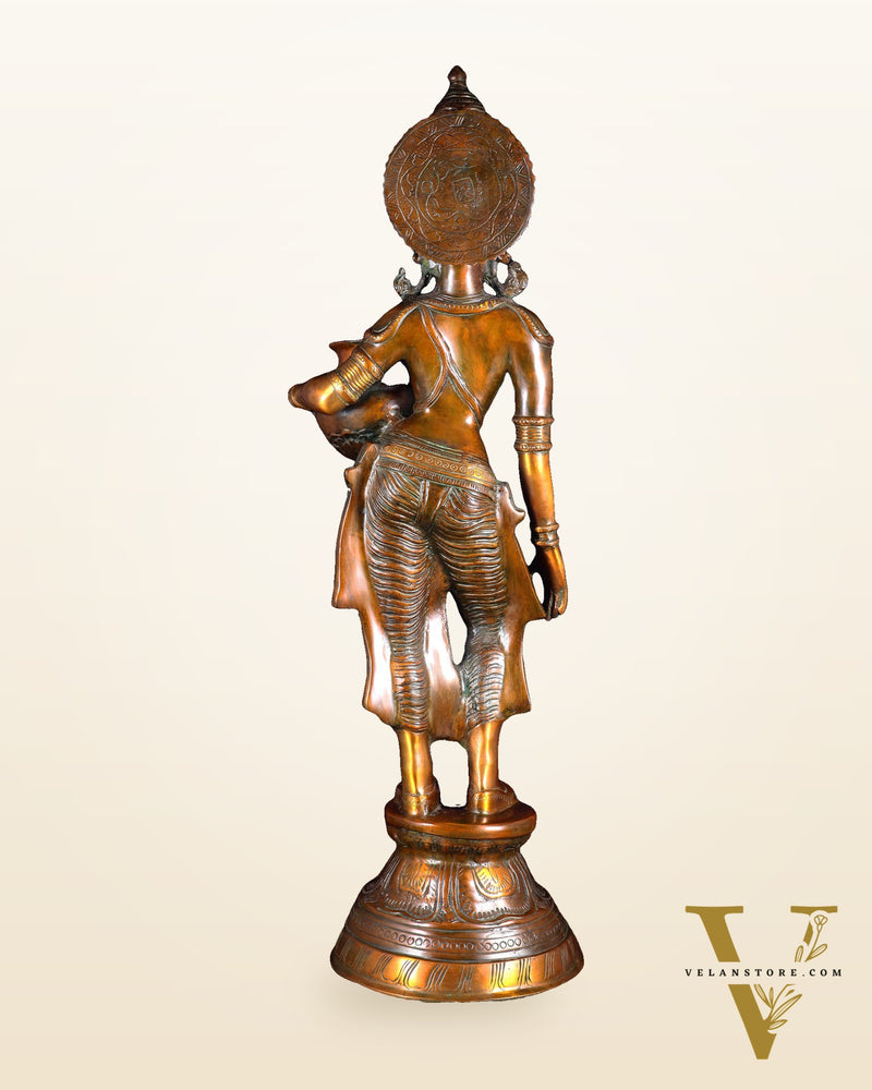 Pure Brass Lady with Pot Statue – Double Chola Tone 28.5 inch