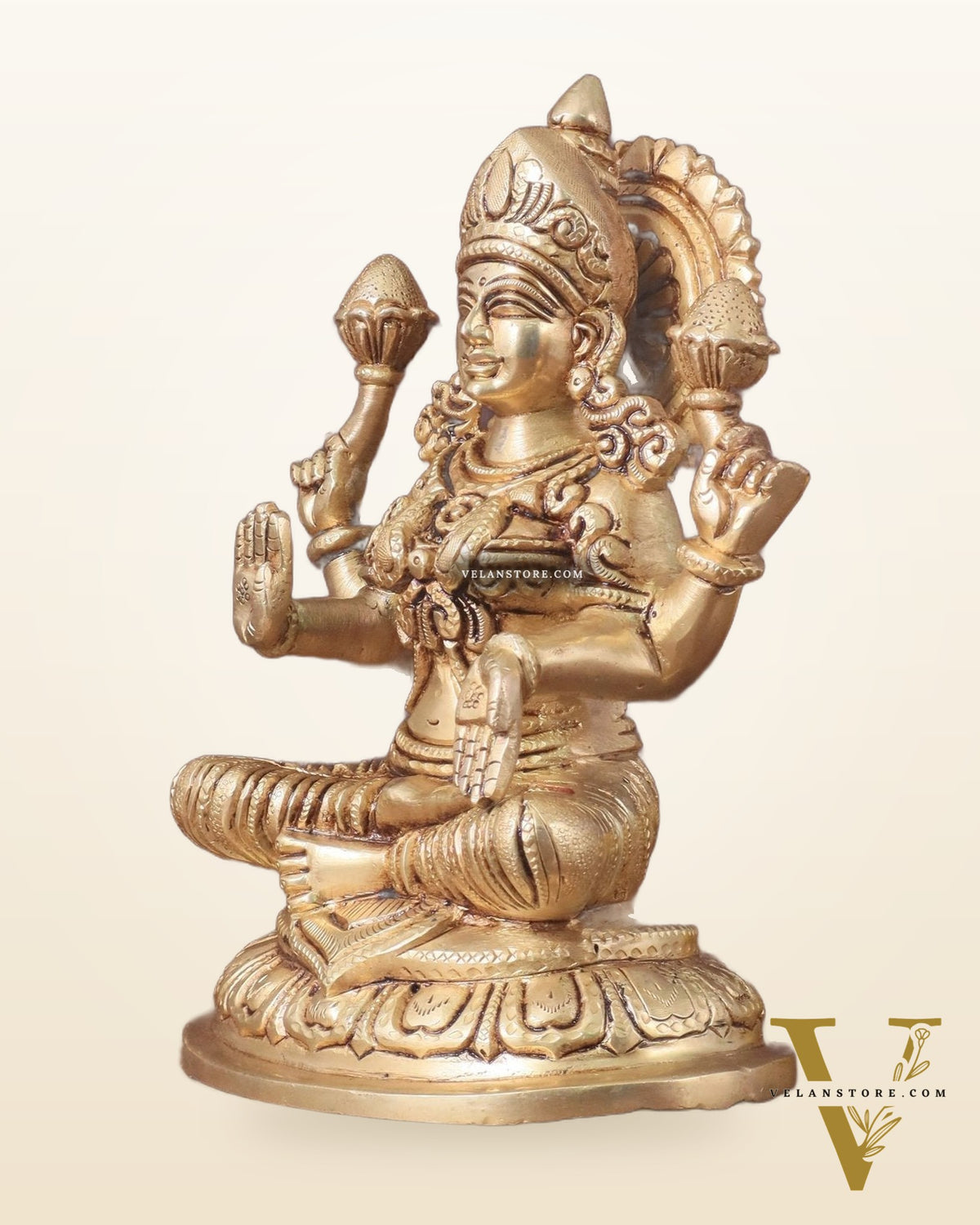 Pure Brass Lakshmi Idol - 7.5" Height