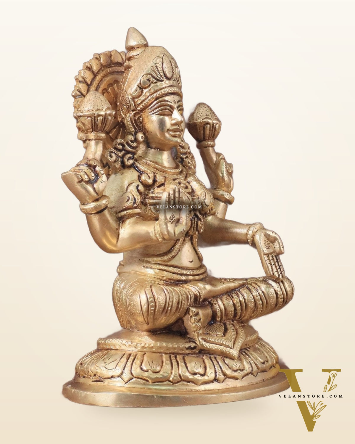 Pure Brass Lakshmi Idol - 7.5" Height