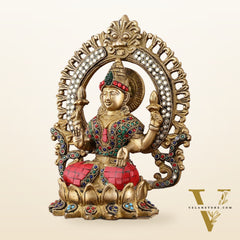 Pure Brass Lakshmi Idol with Meenakari Stonework 9.5"
