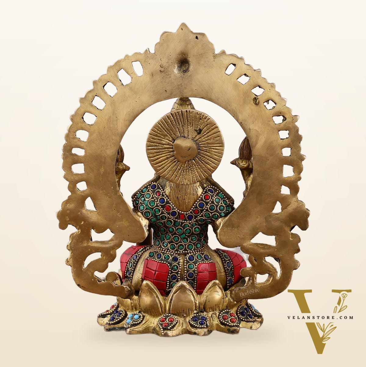 Pure Brass Lakshmi Idol with Meenakari Stonework 9.5"