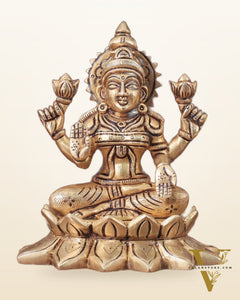 Pure Brass lakshmi in Lotus Base Idol - 5.5"