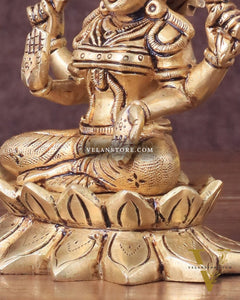 Pure Brass lakshmi in Lotus Base Idol - 5.5"