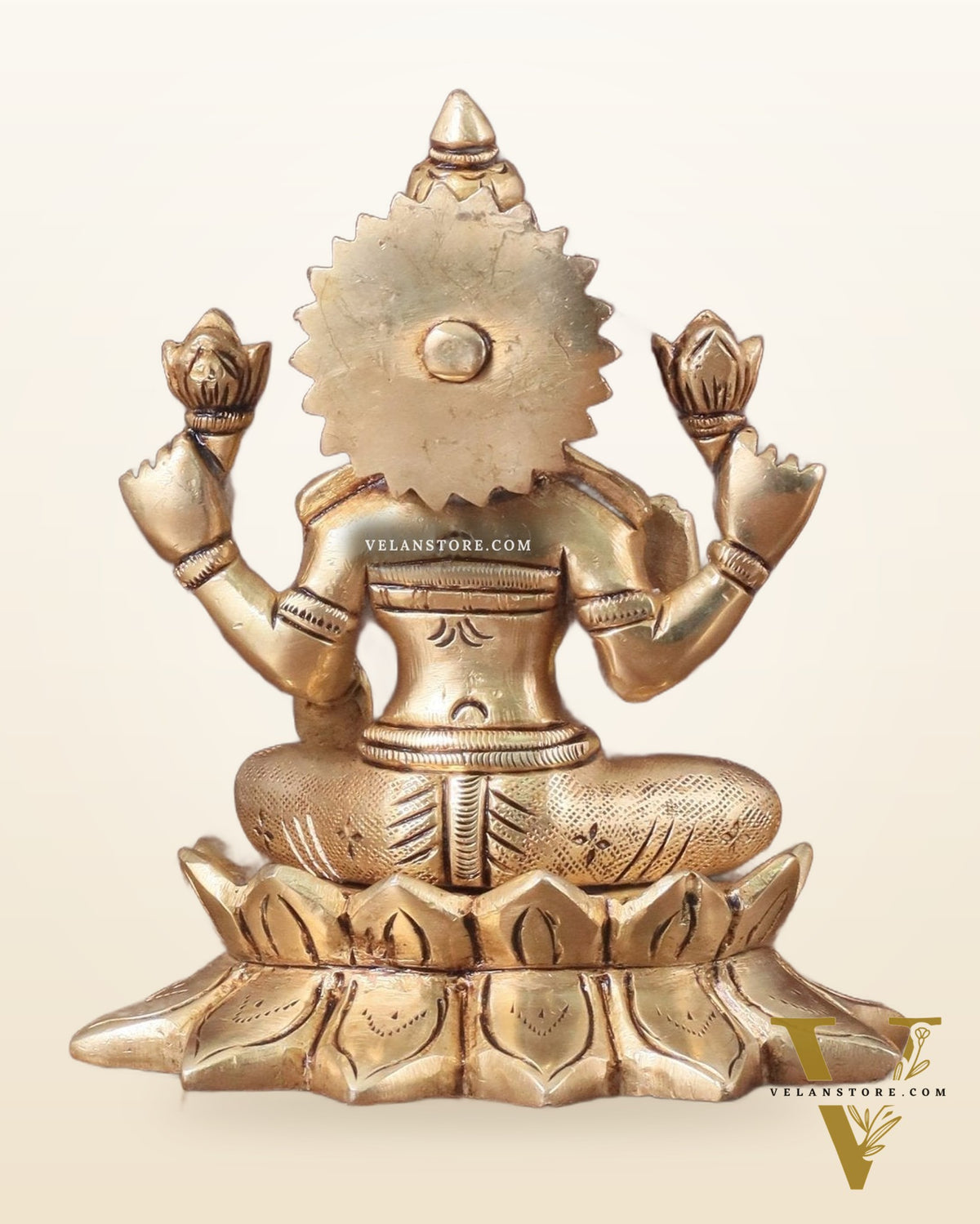 Pure Brass lakshmi in Lotus Base Idol - 5.5"