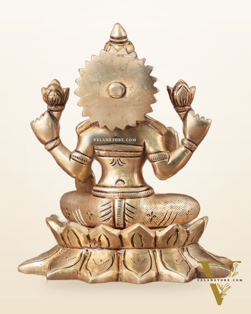 Pure Brass lakshmi in Lotus Base Idol - 5.5"