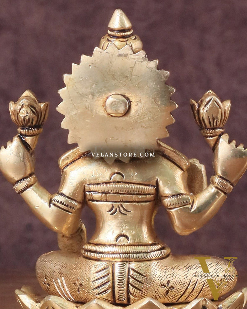 Pure Brass lakshmi in Lotus Base Idol - 5.5"