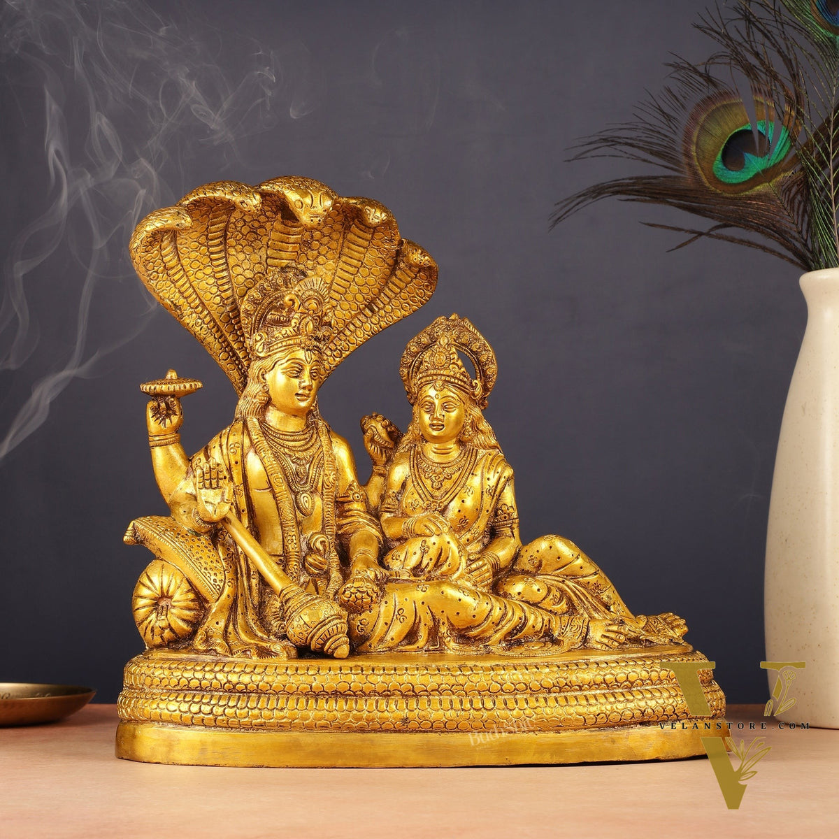 Pure Brass Lakshmi Narayan Resting on Sheshanaag Idol 10"