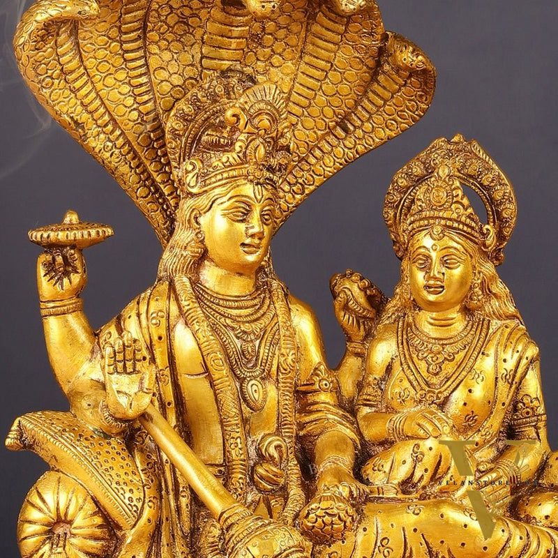 Pure Brass Lakshmi Narayan Resting on Sheshanaag Idol 10"