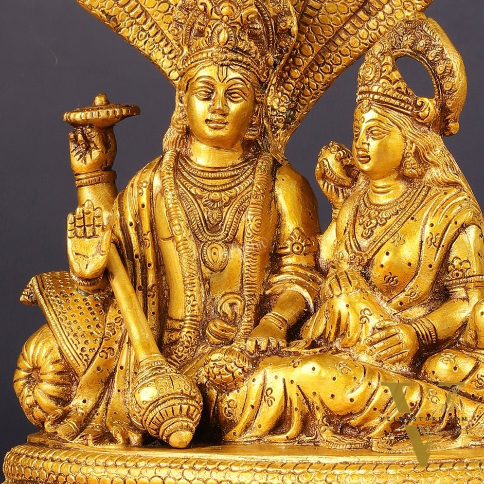 Pure Brass Lakshmi Narayan Resting on Sheshanaag Idol 10"