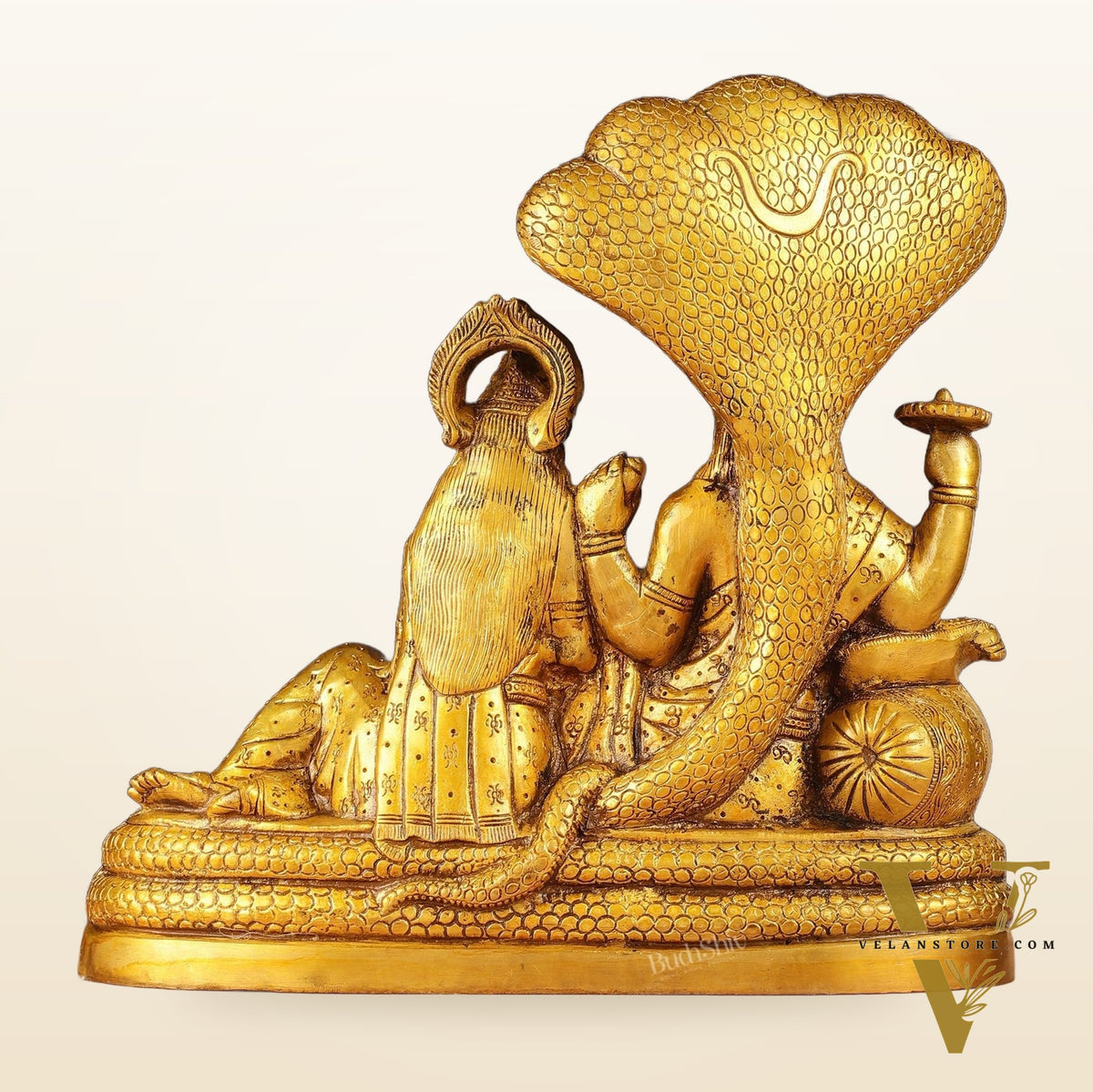 Pure Brass Lakshmi Narayan Resting on Sheshanaag Idol 10"