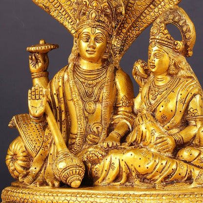Pure Brass Lakshmi Narayan Resting on Sheshanaag Idol 10"