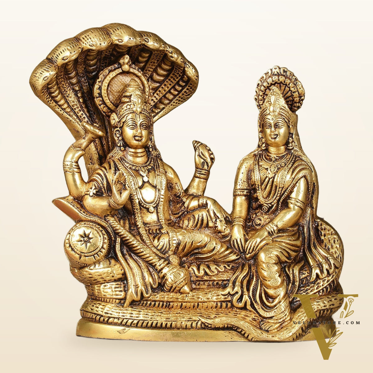 Pure Brass Lakshmi Narayan Resting on Sheshanaag Idol - 8 inch