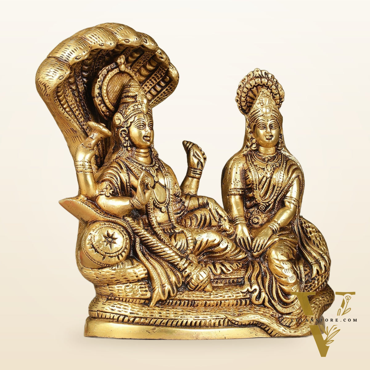 Pure Brass Lakshmi Narayan Resting on Sheshanaag Idol - 8 inch