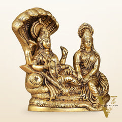 Pure Brass Lakshmi Narayan Resting on Sheshanaag Idol - 8 inch