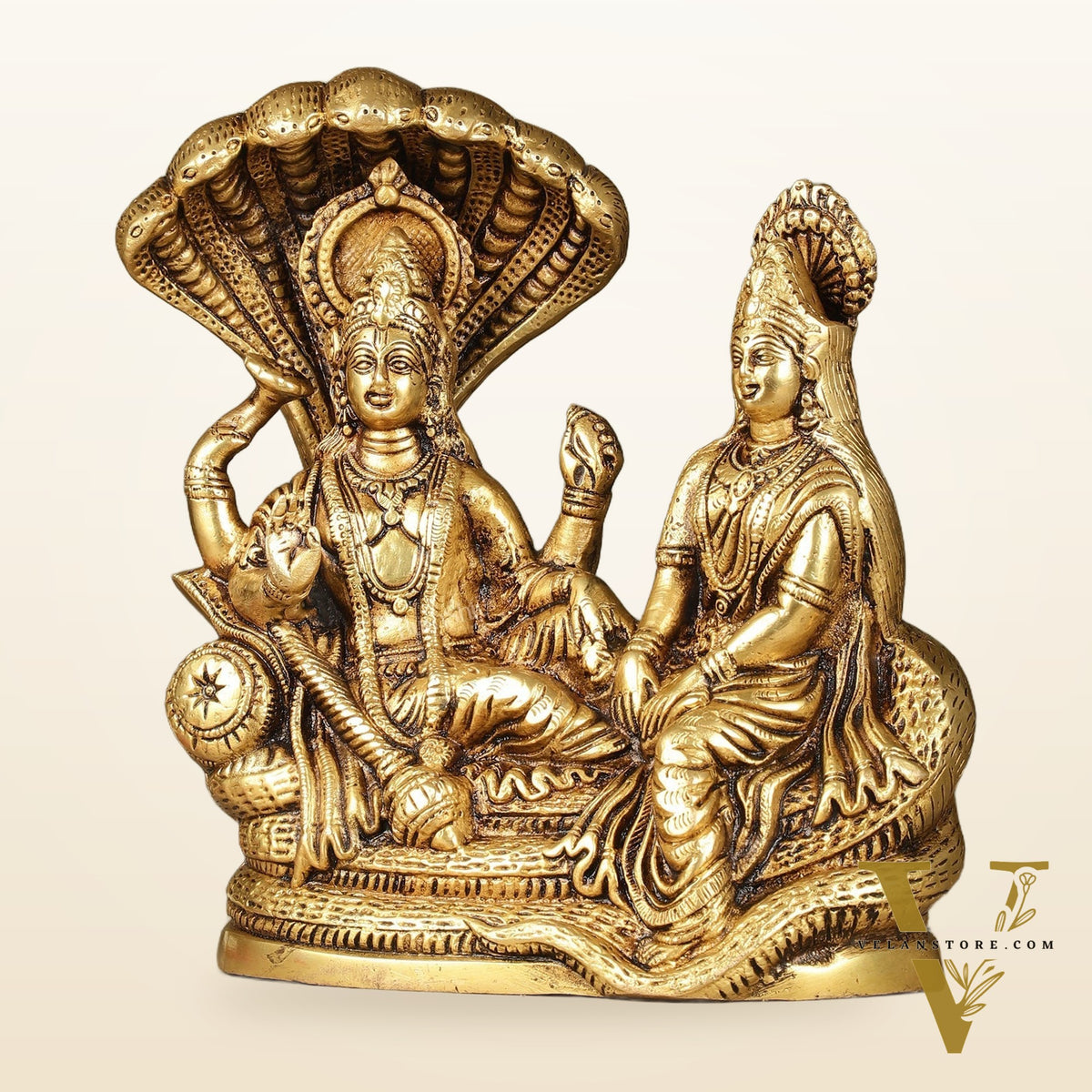 Pure Brass Lakshmi Narayan Resting on Sheshanaag Idol - 8 inch