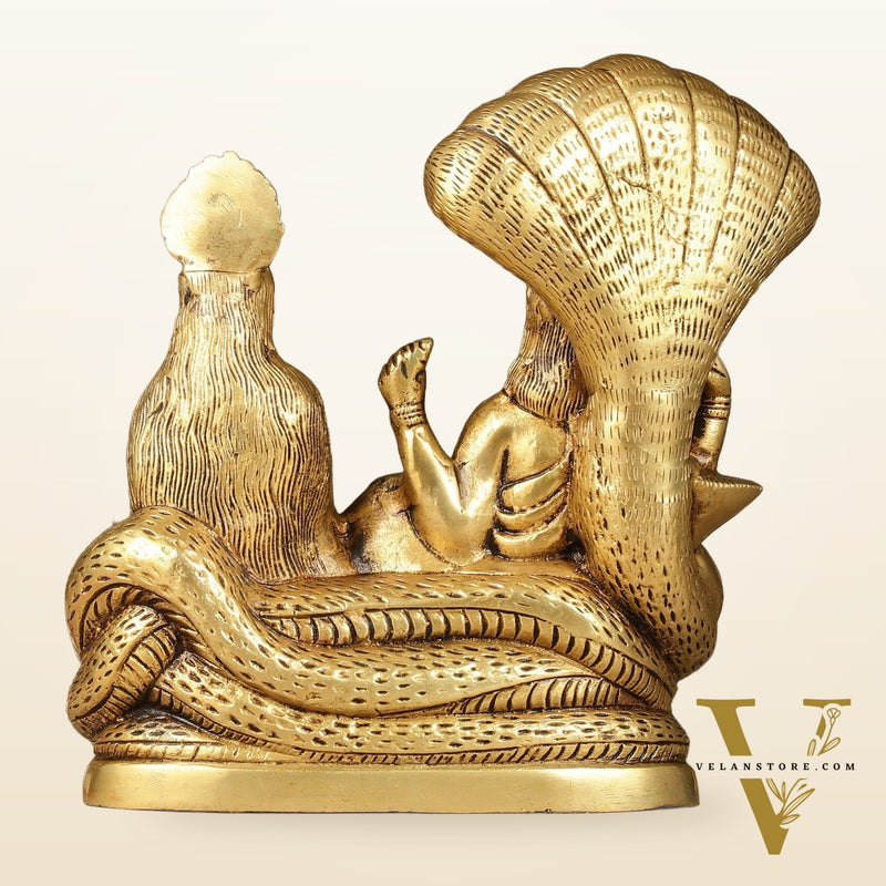 Pure Brass Lakshmi Narayan Resting on Sheshanaag Idol - 8 inch