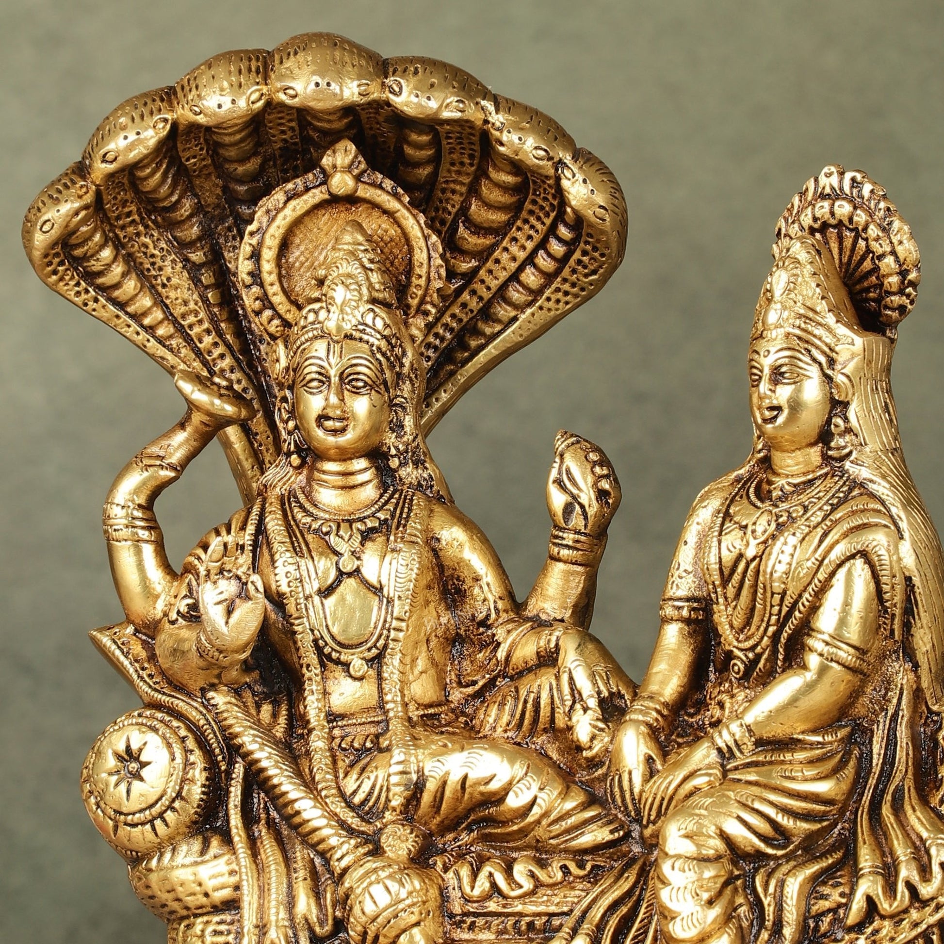 Pure Brass Lakshmi Narayan Resting on Sheshanaag Idol - 8 inch