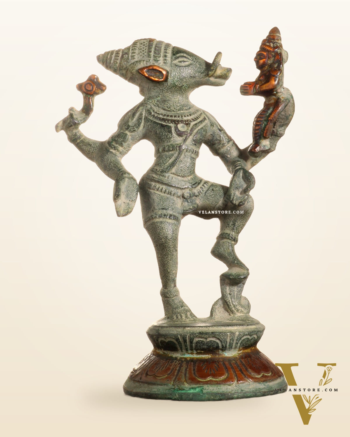 Pure Brass Lakshmi Varaha Idol – 7" vintage sand