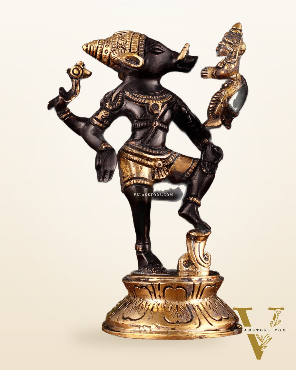 Pure Brass Lakshmi Varaha Swami Idol in Black-Gold Tone – 7"