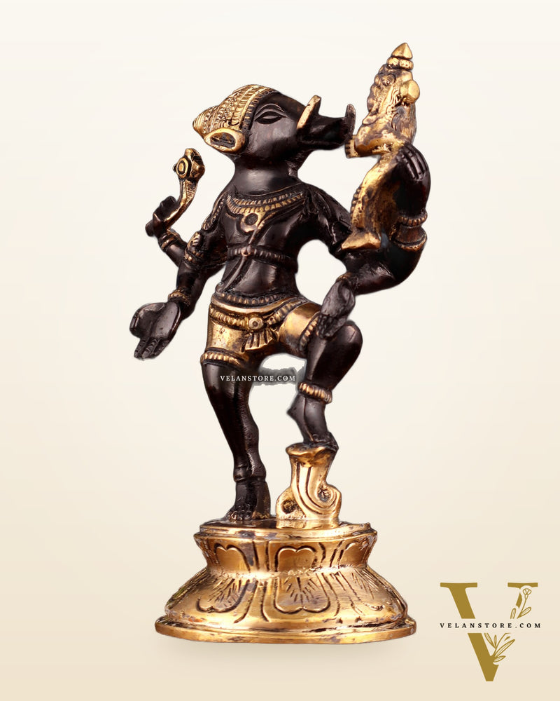 Pure Brass Lakshmi Varaha Swami Idol in Black-Gold Tone – 7"