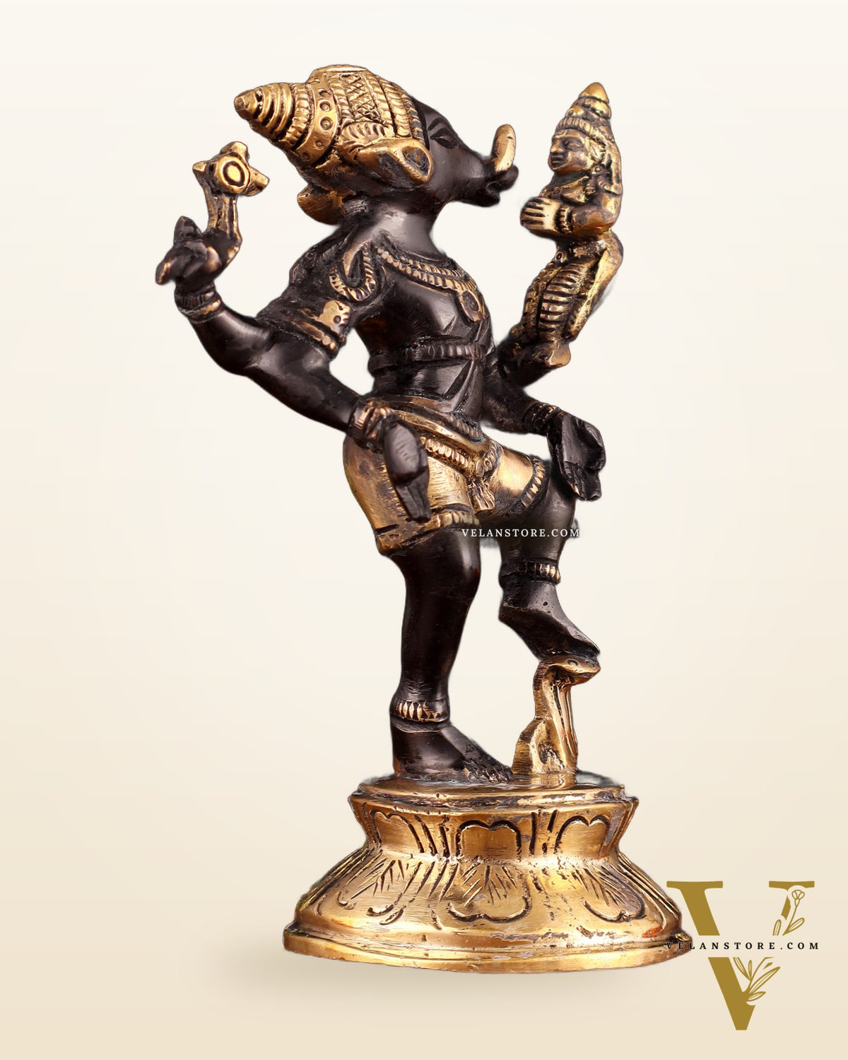 Pure Brass Lakshmi Varaha Swami Idol in Black-Gold Tone – 7"