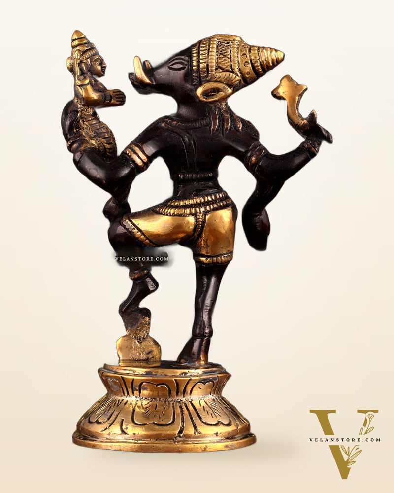 Pure Brass Lakshmi Varaha Swami Idol in Black-Gold Tone – 7"