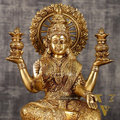 Pure Brass Lakshmi with Owl Idol Seated on Lotus | 11 Inch Height | 6.25 KG