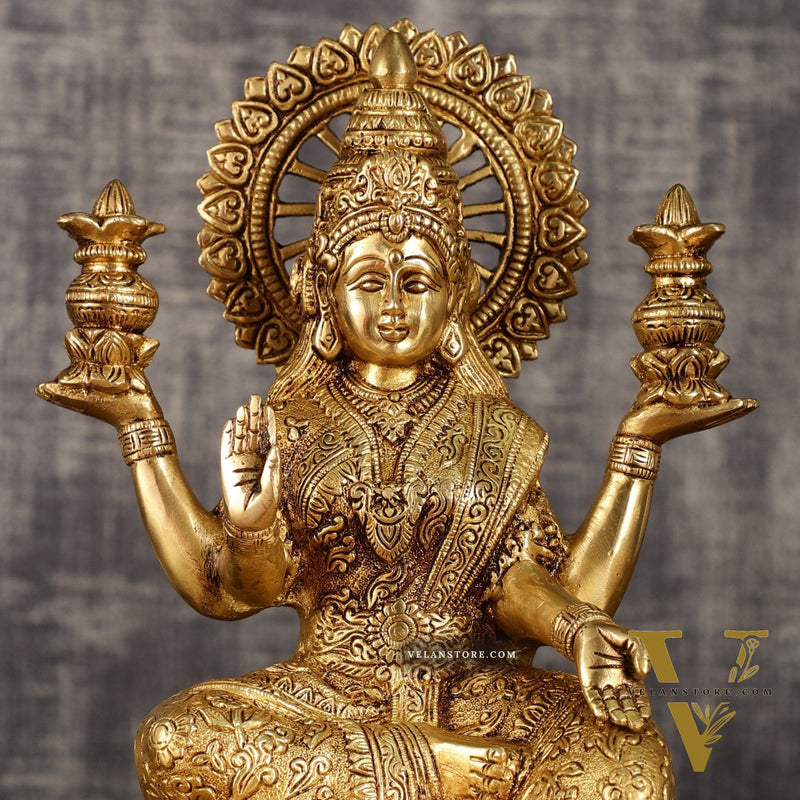 Pure Brass Lakshmi with Owl Idol Seated on Lotus | 11 Inch Height | 6.25 KG