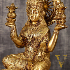 Pure Brass Lakshmi with Owl Idol Seated on Lotus | 11 Inch Height | 6.25 KG