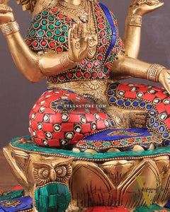 Pure Brass Lakshmi with Owl Idol Seated on Lotus | 11 Inch meenakari