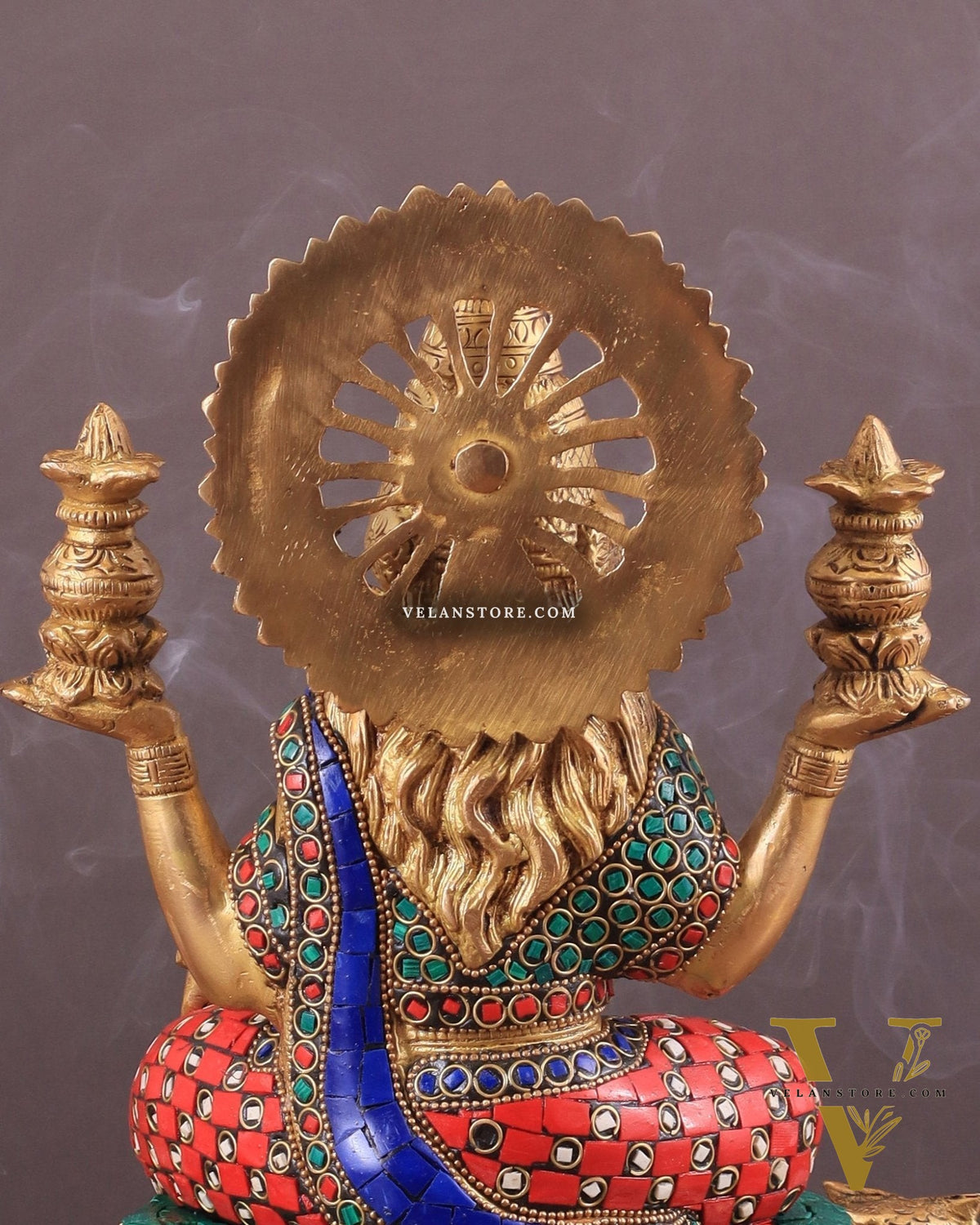 Pure Brass Lakshmi with Owl Idol Seated on Lotus | 11 Inch meenakari