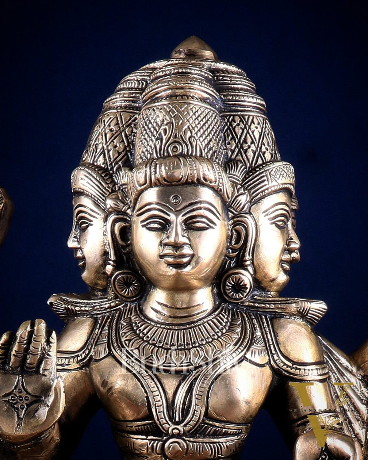 Pure Brass Large Aarumugam Murugan Sitting on a Peacock – Kartikeya Swamy Idol 16"